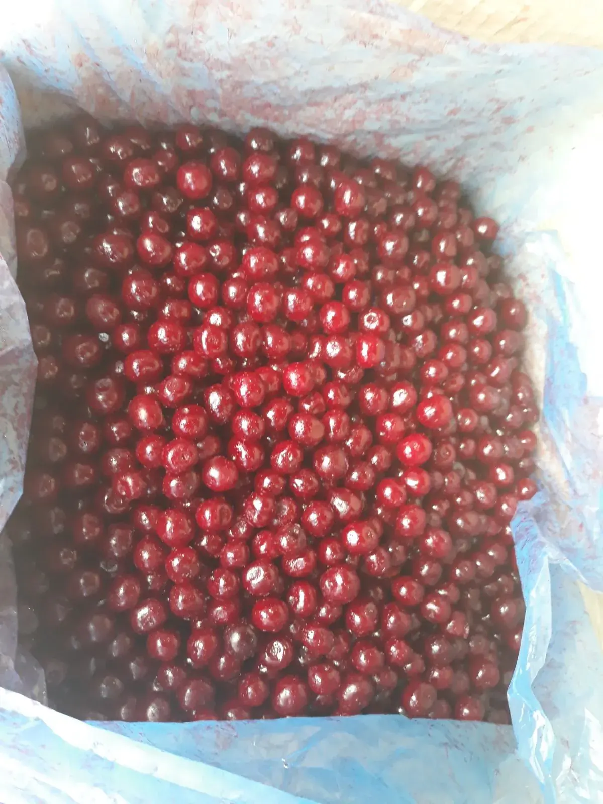 Frozen sour cherries in packaging